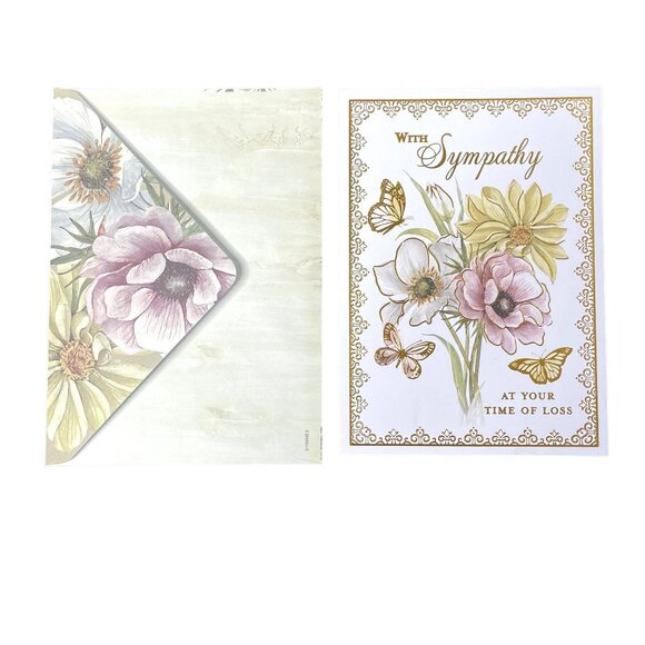 Floral Sympathy Card Gold Foil Outline u Envelope Included A7 Greeting Cards - Picture 3 of 4